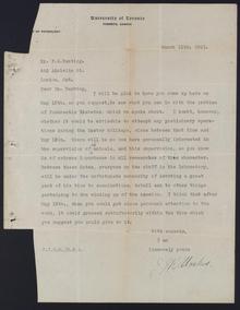 Letter to Dr. F. G. Banting 11/03/1921. Digital ID: L10054. Location: Academy of Medicine, 123 (Banting), Folder 8