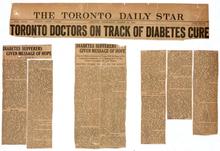 Toronto doctors on track of diabetes cure. Digital ID: C10026. Location: MS. COLL 76 (Banting) Scrapbook 1, Box 1, Page 3