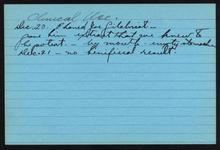 Note card recording the first clinical use of extract. Digital ID: W10011. Location: MS. COLL. 76 (Banting), Box 62, Folder 7