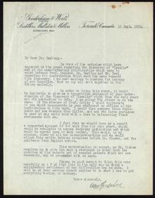 Letter to Dr. Banting 16/09/1922. Digital ID: L10030. MS. COLL. 76 (Banting), Box 62, Folder 21