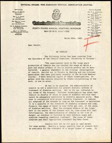 Letter to Ontario doctors regarding insulin 28/03/1923. Digital ID: L10322 Location: MS. COLL. 76 (Banting), Box 1, Folder 27