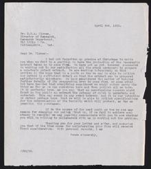 Letter to Dr. G. H. A. Clowes 3/04/1922. Digital ID: L10338. Location: Aventis Pasteur Limited Archives 95-025-01