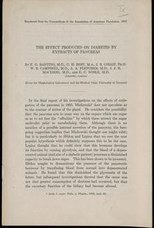 The effect produced on diabetes by extracts of pancreas. Digital ID: T10010.Location: MS. COLL. 76 (Banting), Box 62, Folder 17