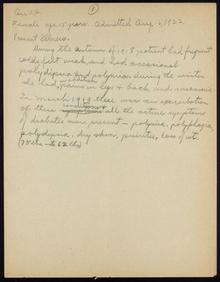 Notes on first examination of Elizabeth Hughes. Digital ID: W10006. Location: MS. COLL. 76 (Banting), Box 8A, Folder 25A