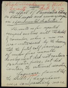 The effect of pancreatic extracts on blood sugar and urinary sugar in experimental diabetes. Digital ID: W10012. Location: MS. COLL. 76 (Banting), Box 62, Folder 9